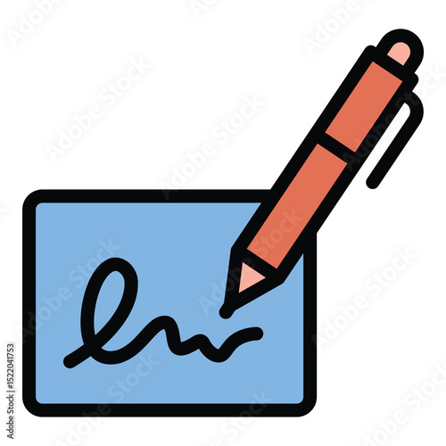 Signature icon flat line style illustration representing personal identification and document approval, suitable for legal, administrative, and business-related projects