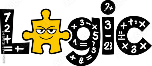 Logic puzzle math games for kids and adults educational brain teaser challenges and problem solving skills editable stock vector illustration