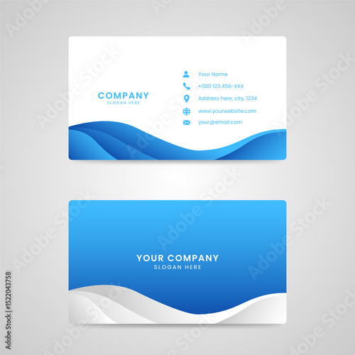Modern Blue Business Card Template with Wave Elements
