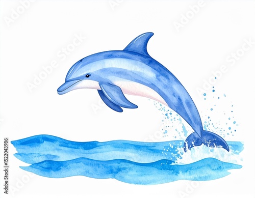 Dolphin jumping out of the water in a blue ocean scene
