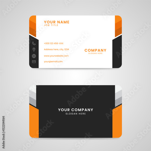 Modern white and Black Business Card Template with orange accent