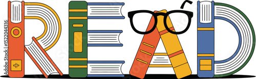 Read books reading glasses illustration education knowledge learning library study bookworm literature 100 editable stock vector illustration