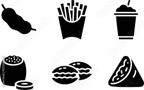 Vector food icons set fast food snacks and desserts graphics for menu design and web design assets editable stock vector illustration