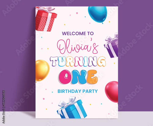 1st birthday invitation card clipart poster. Birthday one year old invitation, greeting and wishes card template for party celebration tags design vector illustration. 
