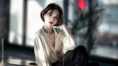 女性がこちらを見つめている（A woman is looking at）