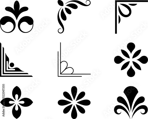 Vector floral design elements decorative ornaments borders corners flourishes clip art illustration set editable stock vector illustration