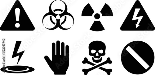 Hazard warning signs danger caution safety alert risk attention biohazard radiation electrical danger symbol editable stock vector illustration