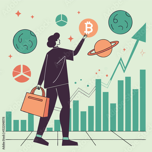 Businessperson interacting with bitcoin cryptocurrency chart