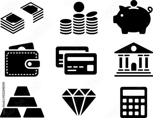 Financial wealth management money investment banking saving business icon set vector illustration editable stock vector illustration