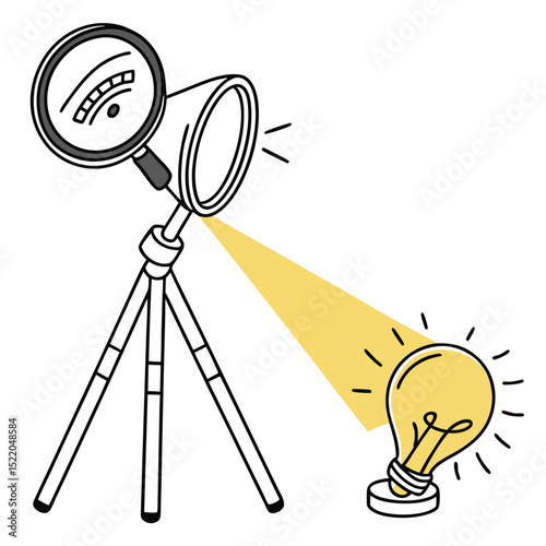 Illustration of a spotlight illuminating a lightbulb representing an idea