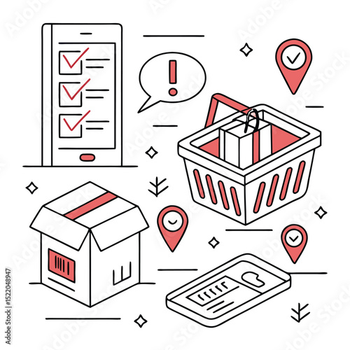 Online shopping illustration with tablet checklist