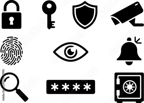 Security icons set vector illustration for safety privacy protection and surveillance system concept 100 editable stock vector illustration