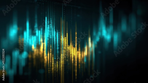 AI unit with golden beam stock chart projection on cool cyan backdrop