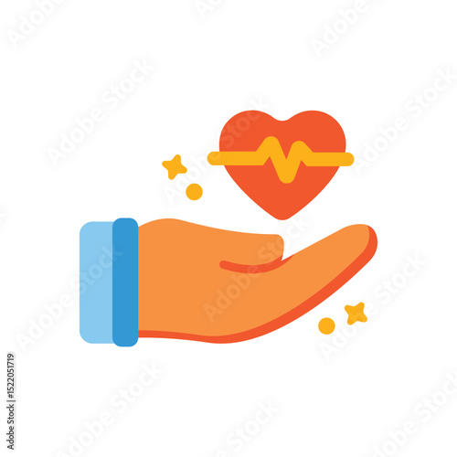 Hand holding a heart with a heartbeat line, ideal for medical concepts, healthcare promotions, charity campaigns, and Valentines Day designs