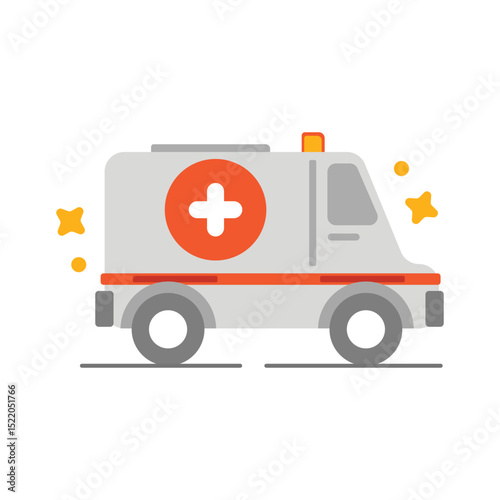 Medical emergency response symbolized by a white ambulance with a red cross. Suitable for healthcare, ambulance services, emergency response materials