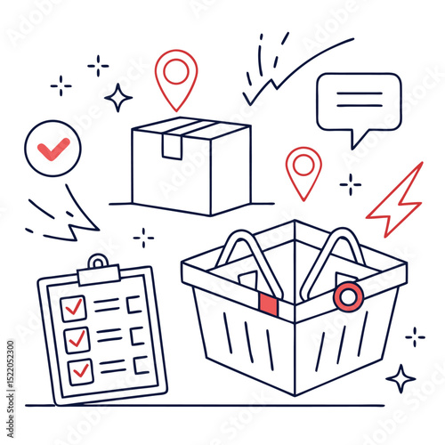 Shipping checklist shopping basket illustration