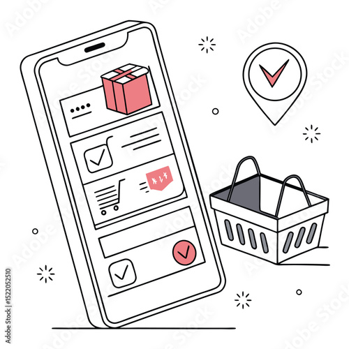 Smartphone shopping app interface illustration
