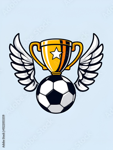 Soccer club icon for football sport team badge. Vector isolated symbol of soccer ball and champion winner cup with victory wings for football league championship or soccer match tournament
