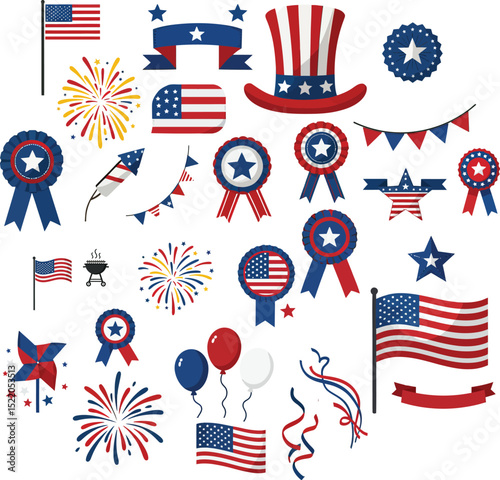 Fourth of July Icons Patriotic Celebration Vector Icon Set