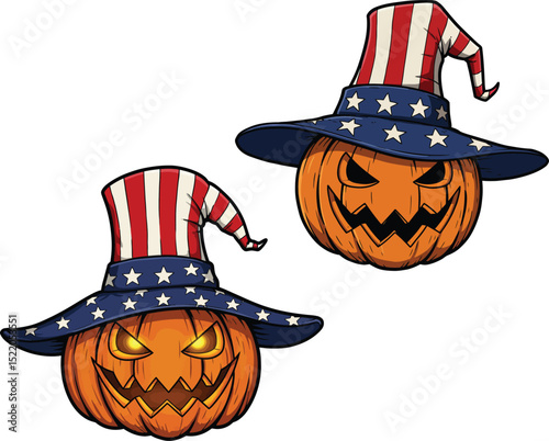 American Flag Pumpkin Spooky 4th of July Fusion Vector Symbol