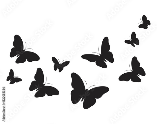 Elegant flying moths and butterflies vector set for tattoo, summer, and spring design

