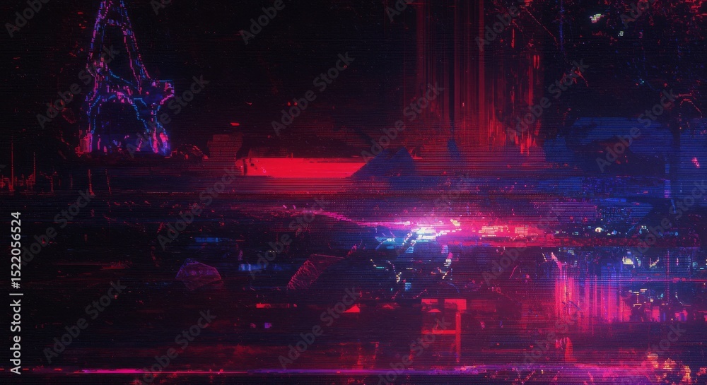 Obraz premium Abstract Red Blue Landscape AB56BE - A vibrant art piece depicting a surreal landscape with red and blue hues, symbolizing technology, energy, dreams, mystery, and the future