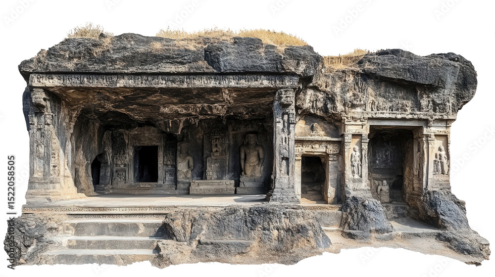 Fototapeta premium Ancient Buddhist cave from Ajanta Transparent background, PNG