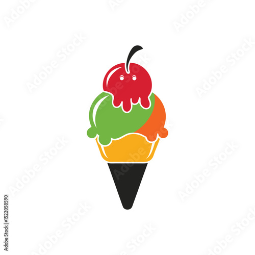 Fruit Flavored Ice Cream Silhouette Summer Dessert Vector