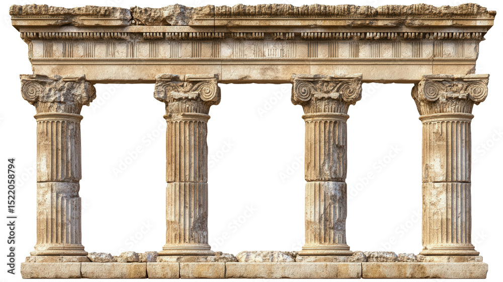 Fototapeta premium Ancient Greco-Bactrian temple wall Transparent background, PNG