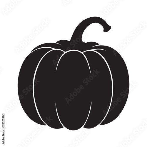 Black Silhouette of Pumpkin – Simple Halloween or Autumn Icon, vector 