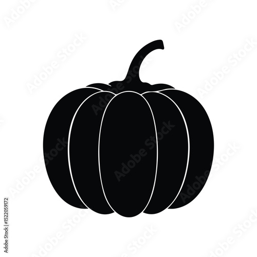 Black Silhouette of Pumpkin – Simple Halloween or Autumn Icon, vector 