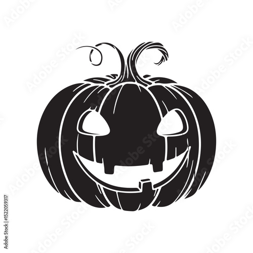 Black Silhouette of Pumpkin – Simple Halloween or Autumn Icon, vector 