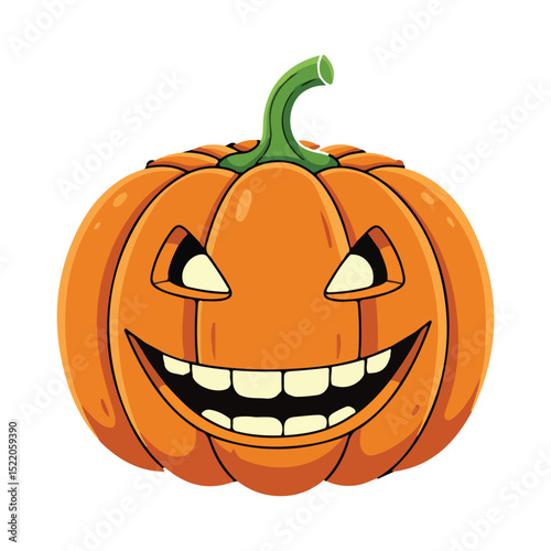 Cartoon Halloween Pumpkin with Evil Smile – Vector Illustration