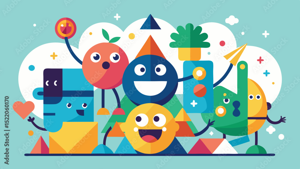 Obraz premium Playing with Shapes – Fun Teamwork Concept Illustration
