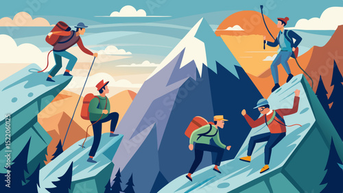Mountain Climbing Adventure – Vector Illustration


