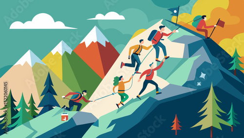 Mountain Climbing Adventure – Vector Illustration

