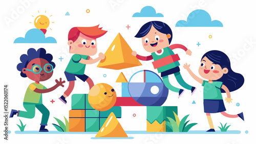 Playing with Shapes – Fun Teamwork Concept Illustration

