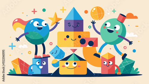 Playing with Shapes – Fun Teamwork Concept Illustration

