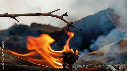time-lapse video of a fire starting from a small spark and growing into a roaring blaze, emphasizing its transformation and impact