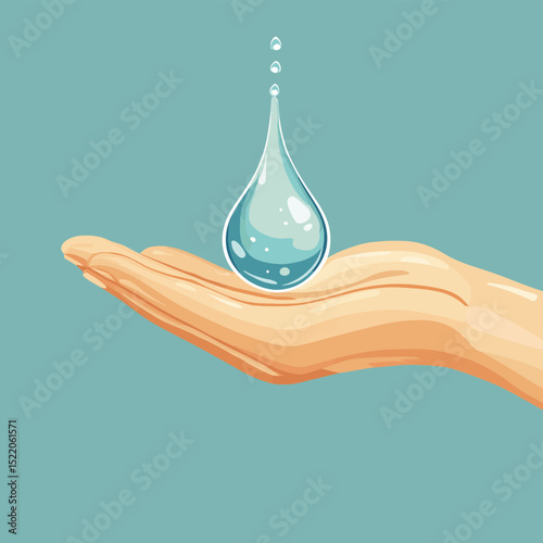 A drop of water and hand, vector style simple color