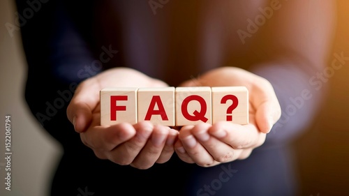 Wooden Blocks Spelling FAQ Question Mark Held in Hands Close Up