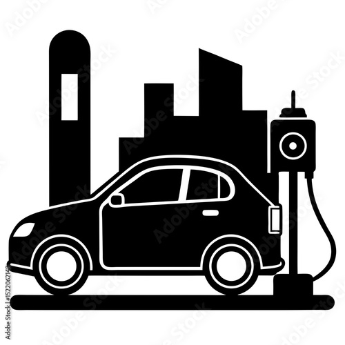 Electric Vehicle Charging Station Silhouette Vector Illustration