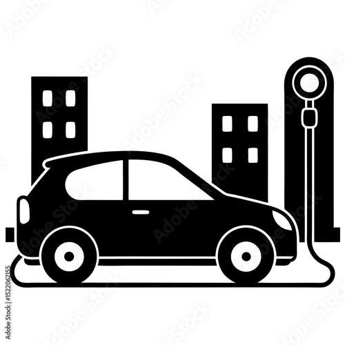 Electric Vehicle Charging Station Silhouette Vector Illustration