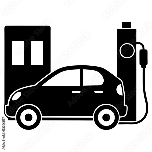 Electric Vehicle Charging Station Silhouette Vector Illustration