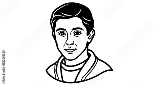 Outline drawing of a young man with short dark hair halloween, vector, silhouette,  illustration, horizontal, isolated assets,