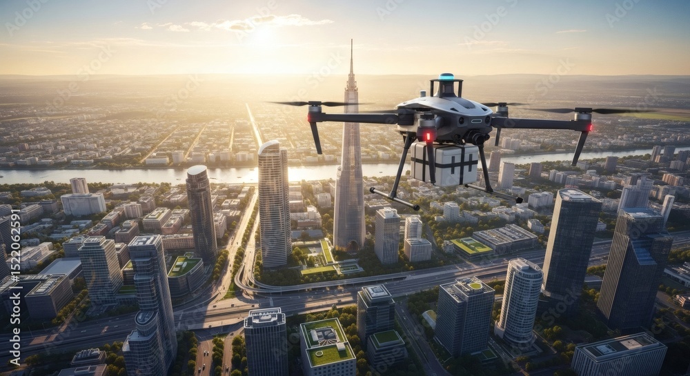 Fototapeta premium Drone Delivery System Revolutionizing Urban Logistics with Aerial Transportation