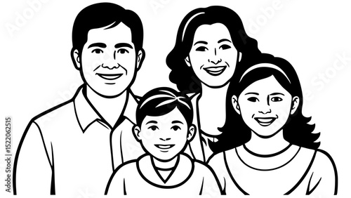 Illustration of a happy family with two children halloween, vector, silhouette,  illustration, horizontal, isolated assets,