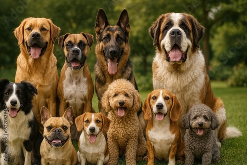 Diverse group of happy dogs