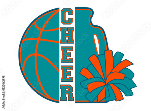  Cheerleaders Pom Pom with Half Basketball and Half Cheer Megaphone