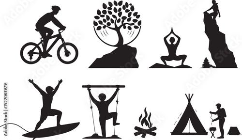 Yoga & Outdoor Adventure Silhouette Vector Collection

